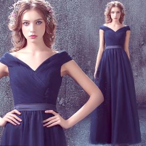 China Sexy Deep V Neck Royal Blue Crepe Drape Straight Plain Evening Dress TSJY110 factory