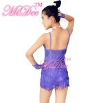 3 Layer Latin Dance Costumes Biketard V - Neck Bodice Flying Fringe Skirt