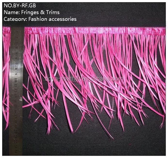 Dyed Spiky Goose Biot Feather Fringe Trim with Satin Ribbon Tapes Chicken Feather
