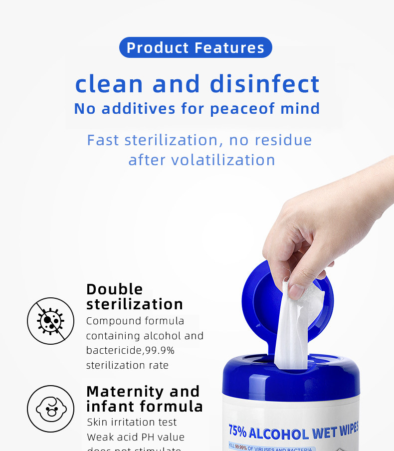 Disposable Antibacterial Wipes 75 Alcohol Wet Tissue Skin Friendly
