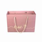 Matte Laminated Pink Shopping Printed Paper Gift Bags Custom Logo With Ribbon