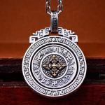 Sterling 925 Silver Vintage Buddhism Blessings Charm Pendant Necklace for Women
