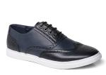 Genuine Leather Lace Up Brogue Shoes , Classic Breathable Navy Blue Slip On
