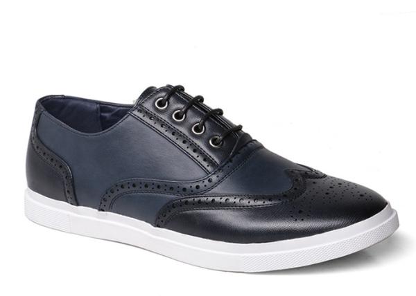 Genuine Leather Lace Up Brogue Shoes , Classic Breathable Navy Blue Slip On