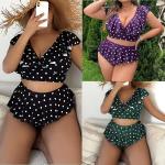 Lotus Leaf Large Size Ladies Swimwear Sexy Plus Size Polka Dot Swimsuit