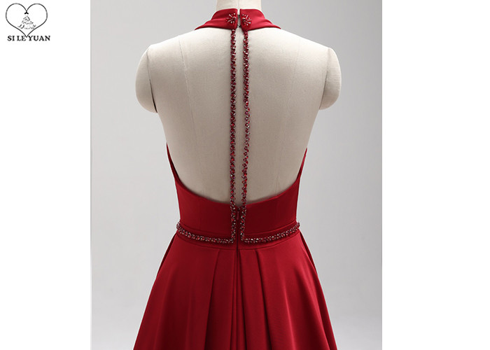 Red Long Tail Stunning Ball Gown Dresses Stretch Fabric Special Hang Neck