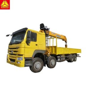 China Yellow 8x4 Heavy Cargo 12T Boom Truck Crane Dimension 12484*2496*4125 factory