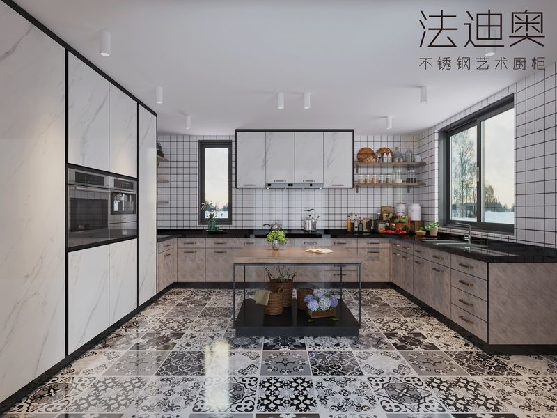 White Marble Modern Kitchen Cabinets Stylish And Durable Stainless Steel Design