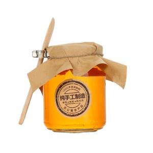 China Custom 250ml Glass Honey Jars Glass Pickle Jar With Wood Spoon factory