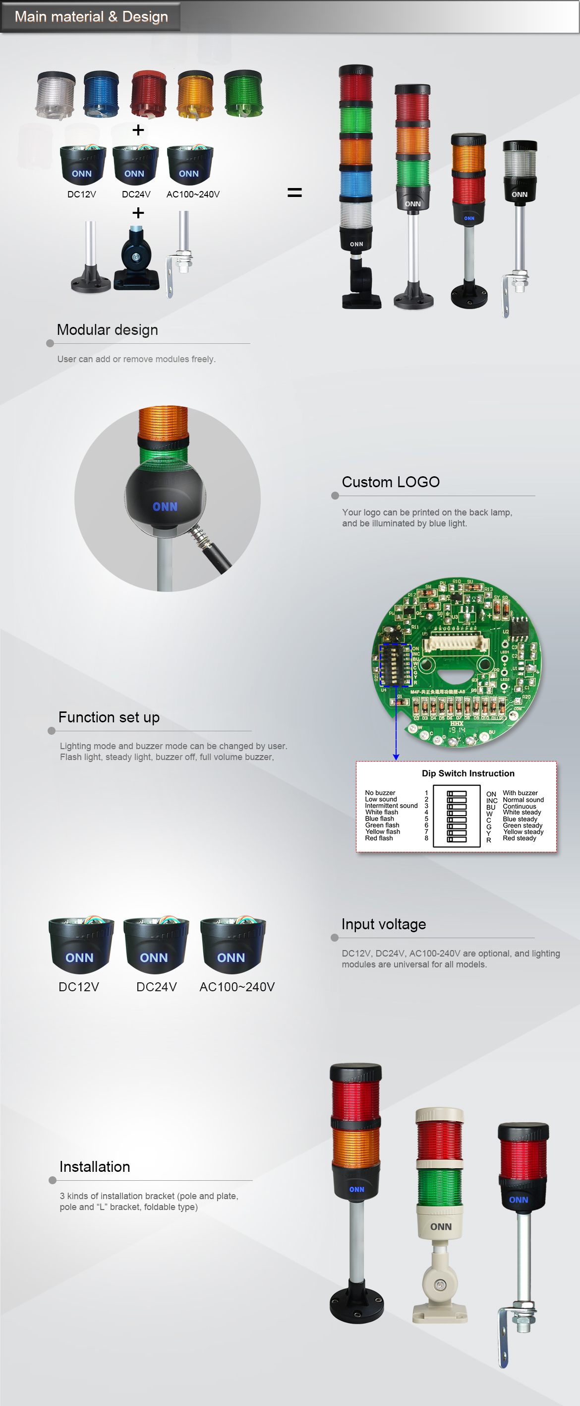 ONN-M4F Customized LED Signal Tower Light With Replaceable LED Modules