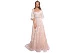 Breathable Lace Elegant Tulle Pink Bridesmaid Dresses Long With Shawl