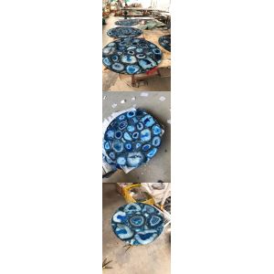 Custom Polished Blue Agate Backsplash Tile Semi Precious Stone Slabs