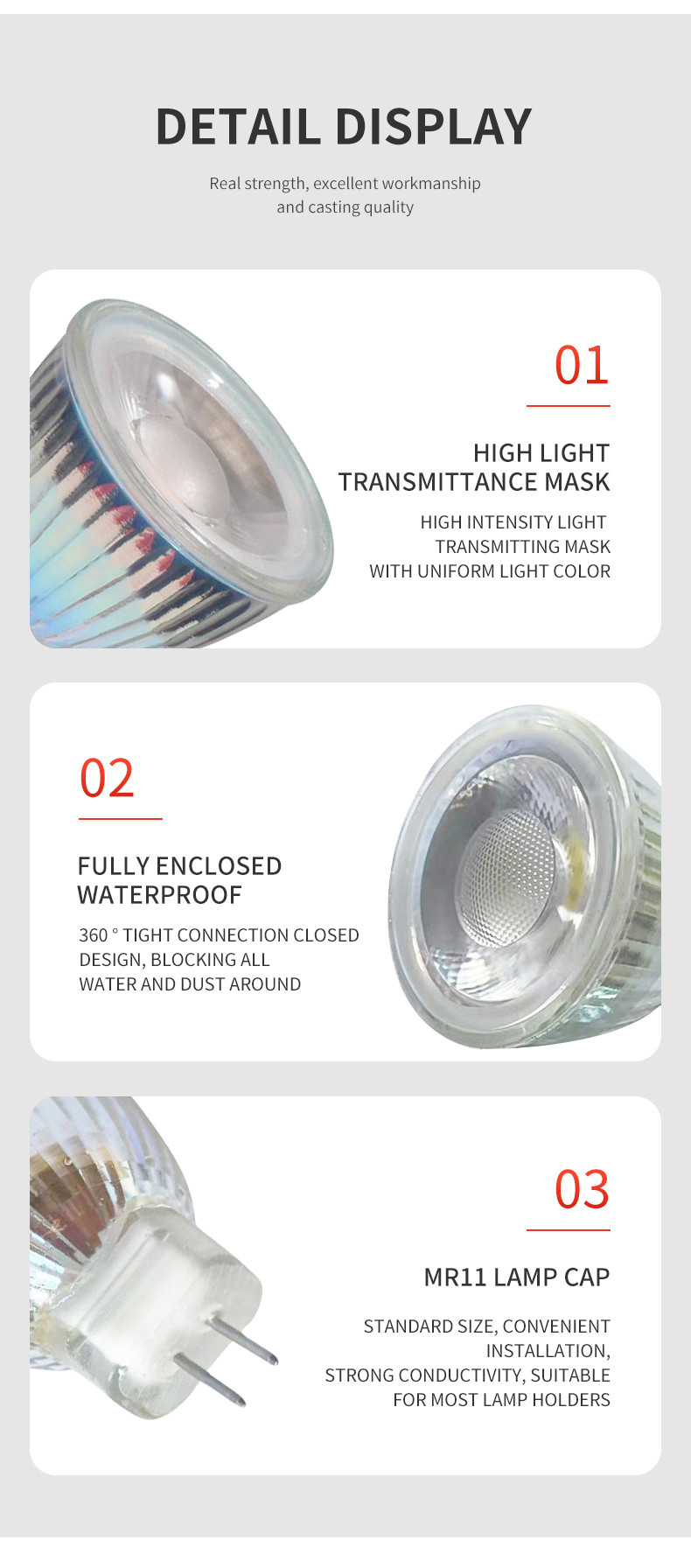 MR11 GU11 Mini LED Glass Lamp Cup 12V 110V 220V 35MM 3W COB