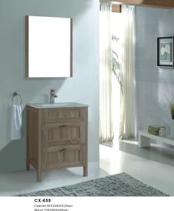China 60cm Wide Floor Mounted Bathroom Cabinets Wood Grain Color With Marble Countertop factory