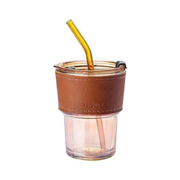 China OEM ODM 400ml Glass Coffee Cup / Mug With Lid And Straw factory