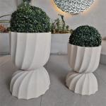 Round Fiber Clay Planter In Modern Style With Textured Surface And Weather