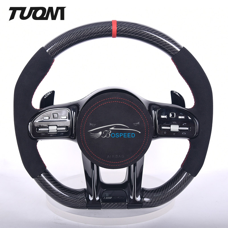 Red Stripe Mercedes Benz Steering Wheel Carbon Fiber Luxury Alcantara