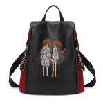 Embroidery Backpacks Faux Leather School Bags PU Double Shoulder Bags
