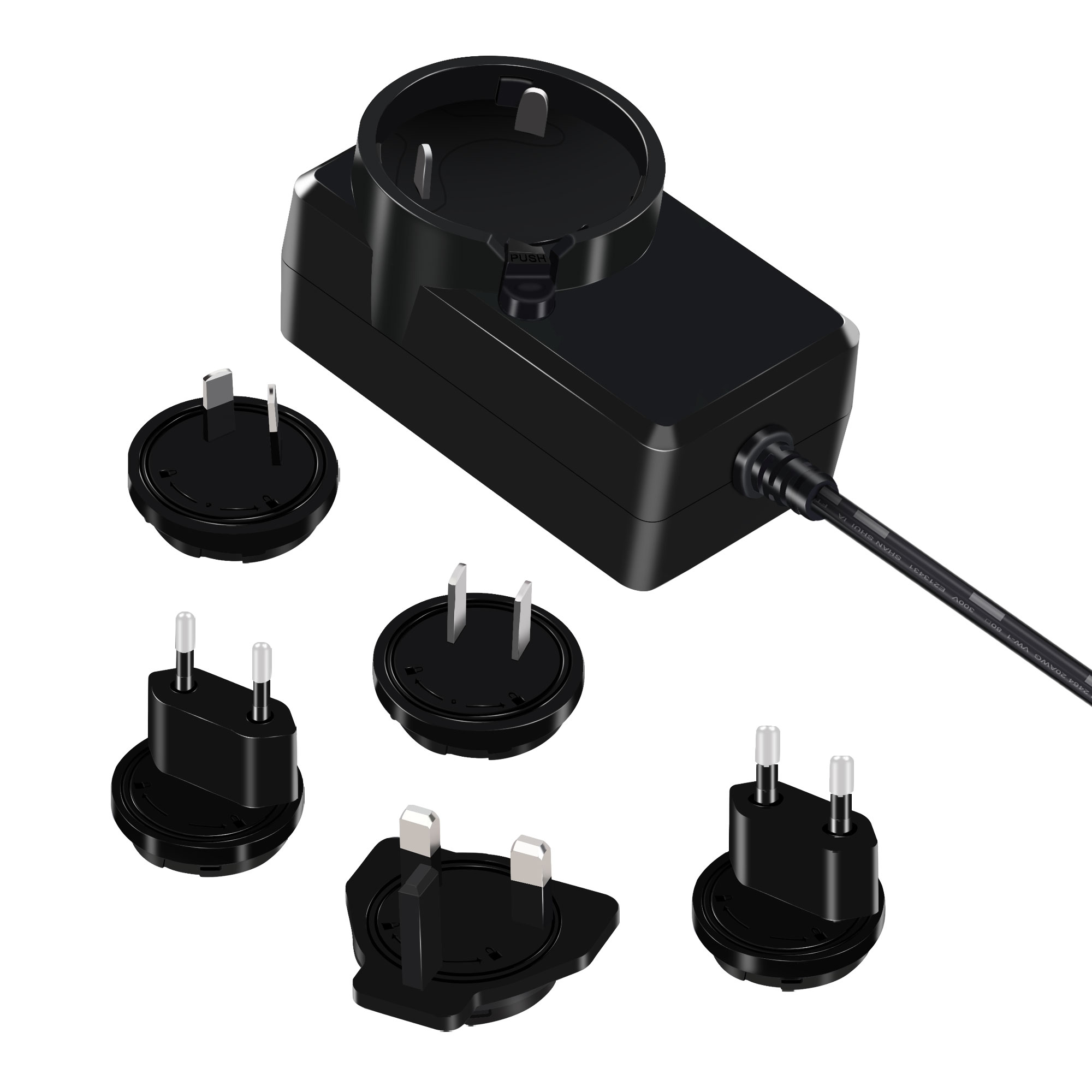 12V 1A Interchangeable Plug Adapter 25W 36W AC DC Power Adapter Overload Protections
