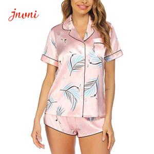 China Button Down Silk 2 Pieces Womens Loungewear Set Women Pajama Set factory