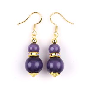 China Purple Cat Eye Gemstone Drop Earrings Dangle 8MM 10MM Bead on sale