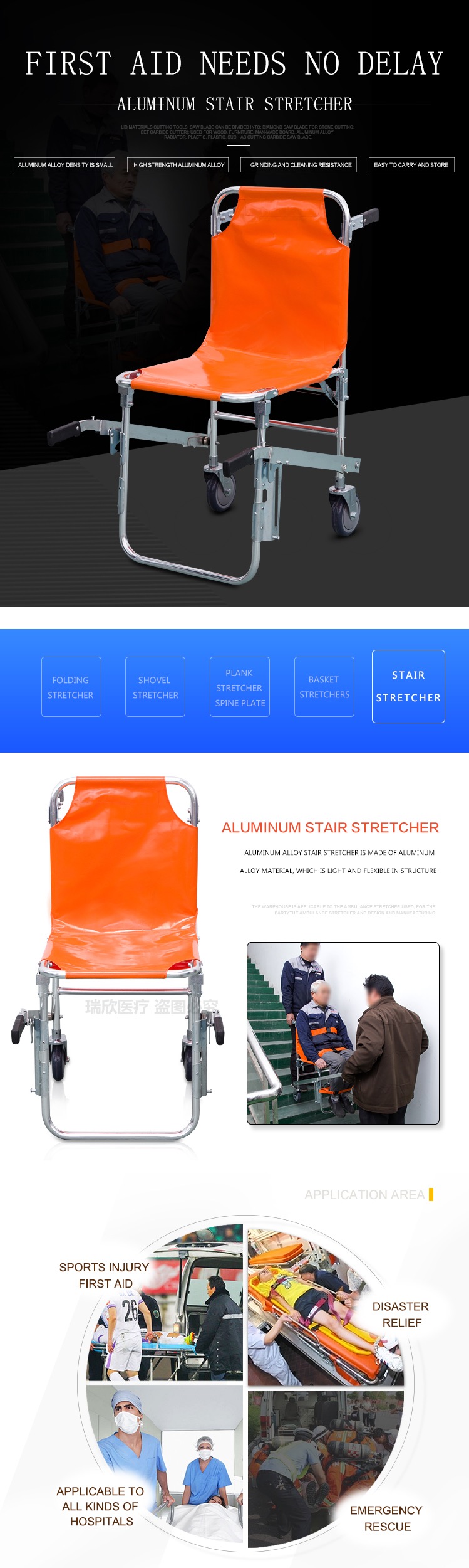 Orange Stair Climbing Stretcher Manual Wheelchair With Stretcher Model For Patient