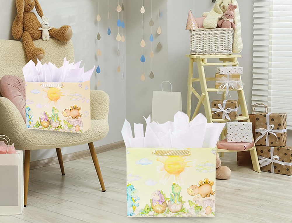 Foldable Neonate Baby Cartoon Gift Shopping Paper Bags with Your Own Logo on Ivory Board