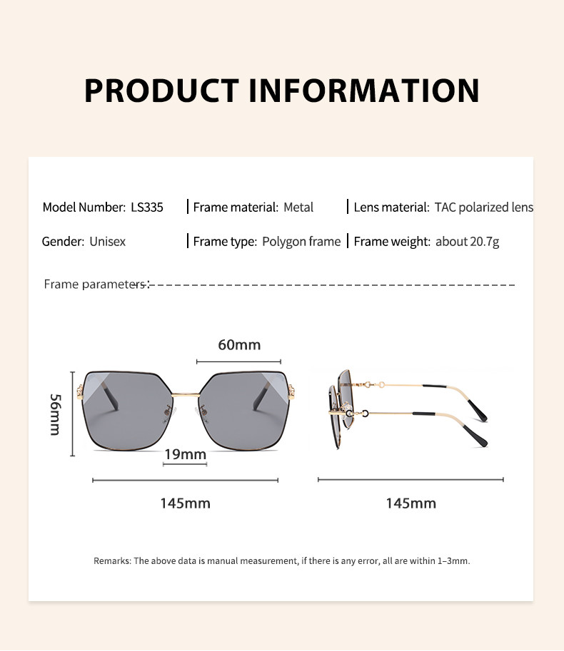 Women Men Oversized Polarized Sunglasses Square Large Metal