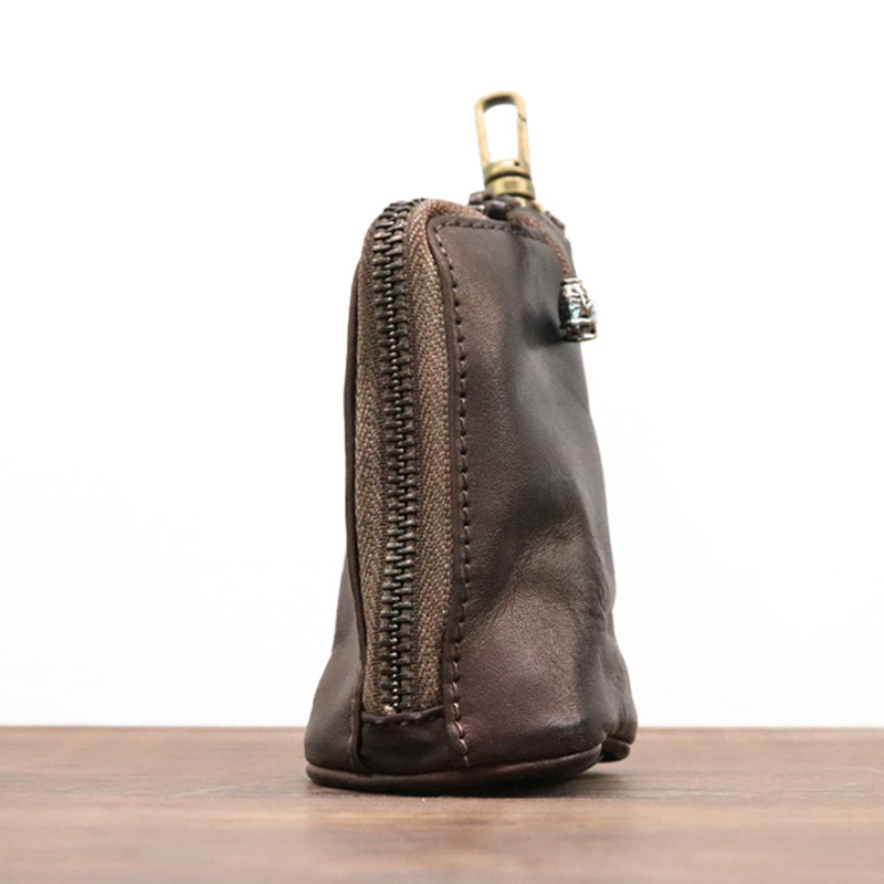 Vintage Cowhide Leather Keychain Coin Purse for Women Men Advantage-Low MOQ Mix Models