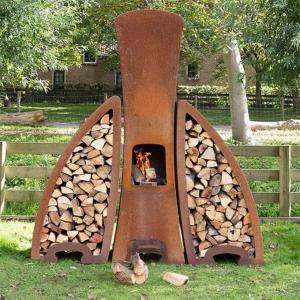 China Tendu Design Corten Steel Outdoor Fireplace Wood Storage For Backyard factory