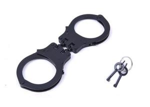 China Carbon Steel Double Lock Lightweight Hinged Handcuffs Self - Defense Black Finish factory