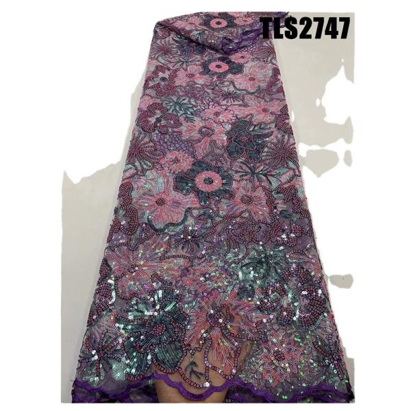 New Arrival Quality Fancy Sequin Embroidery Mesh French African Lace Fabric For