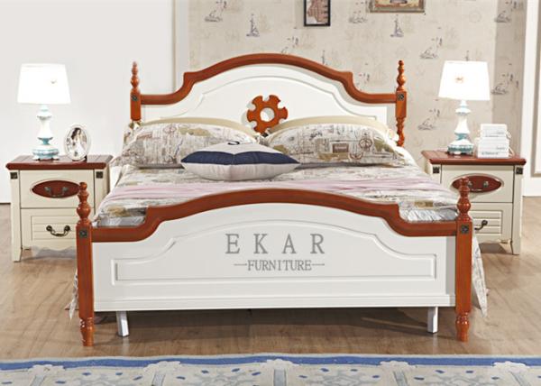 Latest European Mediterranean Style Bedroom Furniture Ivory Wood Double Bed