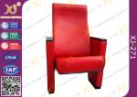 Red Leather Wood Cover Auditorium Style Seating With Solid Wood Armrest
