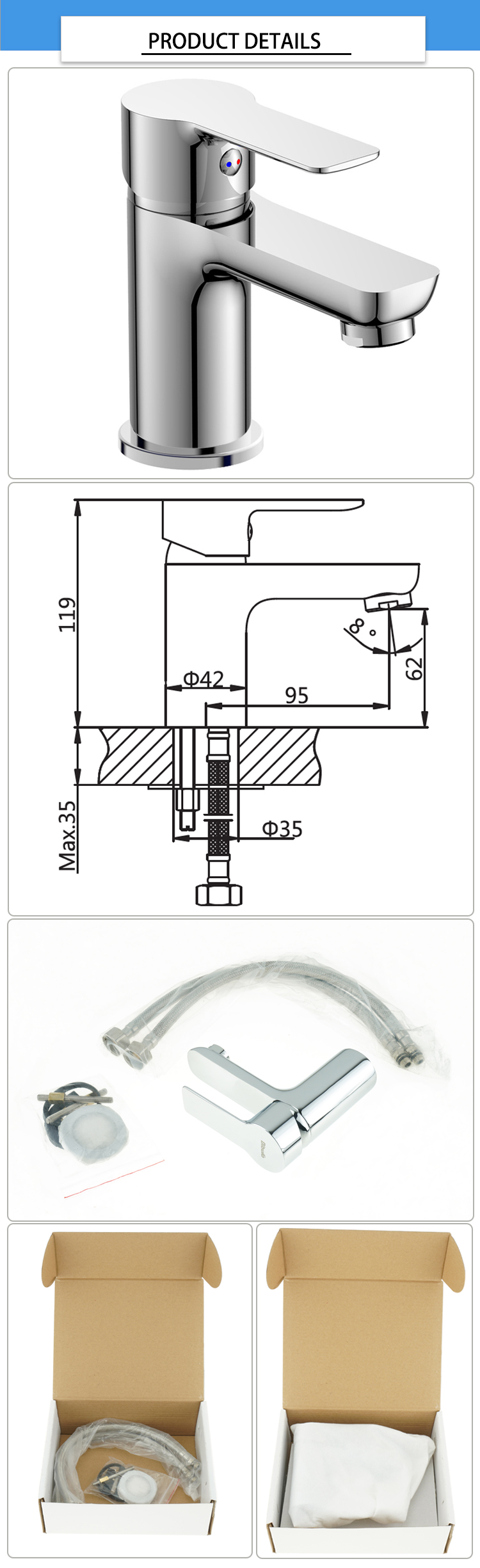 Single Handle 1.100kg 119mm Waterfall Basin Mixer Tap