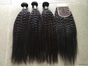China Grade 8A Peruvian Curly Hair Extensions Kinky Straight With 4x4 Closure factory