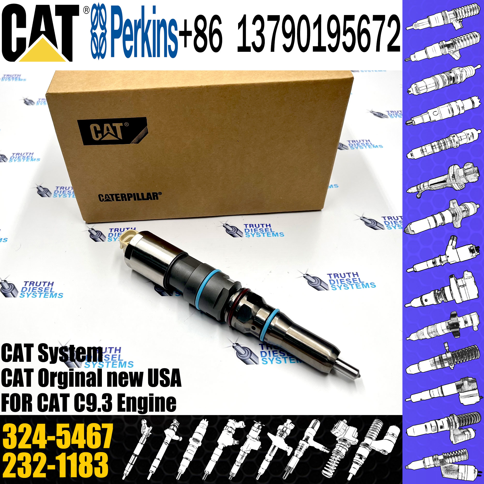 common rail diesel fuel injector 138-8756 456-3589 155-1819 324-5467 232-1183 364-8024 for CAT C9.3 Excavator engine