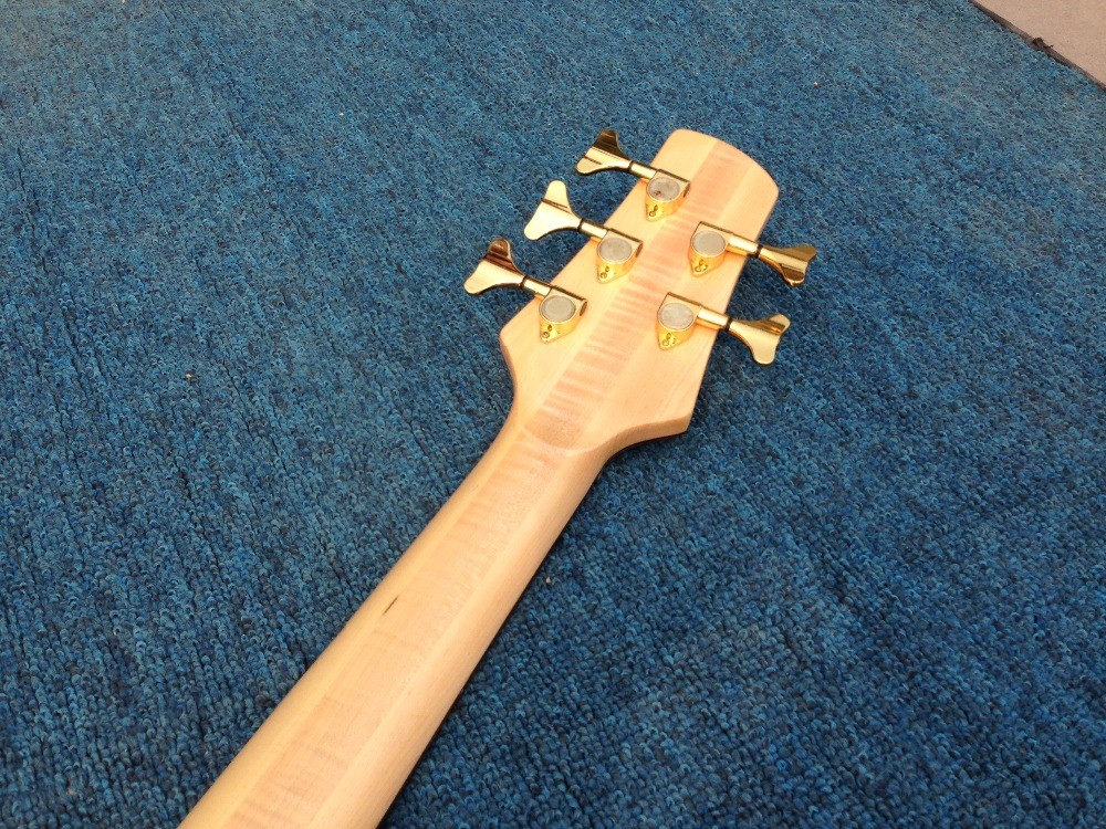 High End Flamed Maple Top Neck Through Body 5 strings gold Hardware Bass Guitar Guitarra custom bass guitar bass