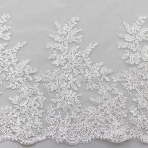 China 3D polyester yarn on nylon mesh cording eyelash lace fabric for bridal gown factory