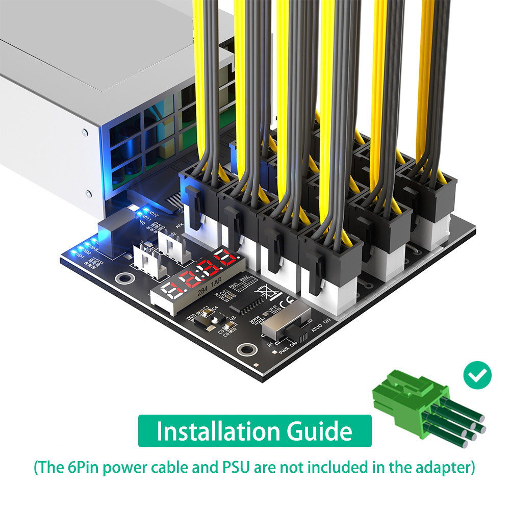 HP power adapter with 12 12V ATX6PIN power ports and 2 4PIN power ports, pressure regulator interface with voltage LED display and power switch