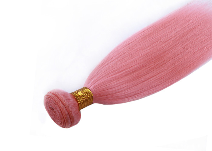 Customized Pink Virgin Human Long Hair Extensions 30 Inches Shedding Free