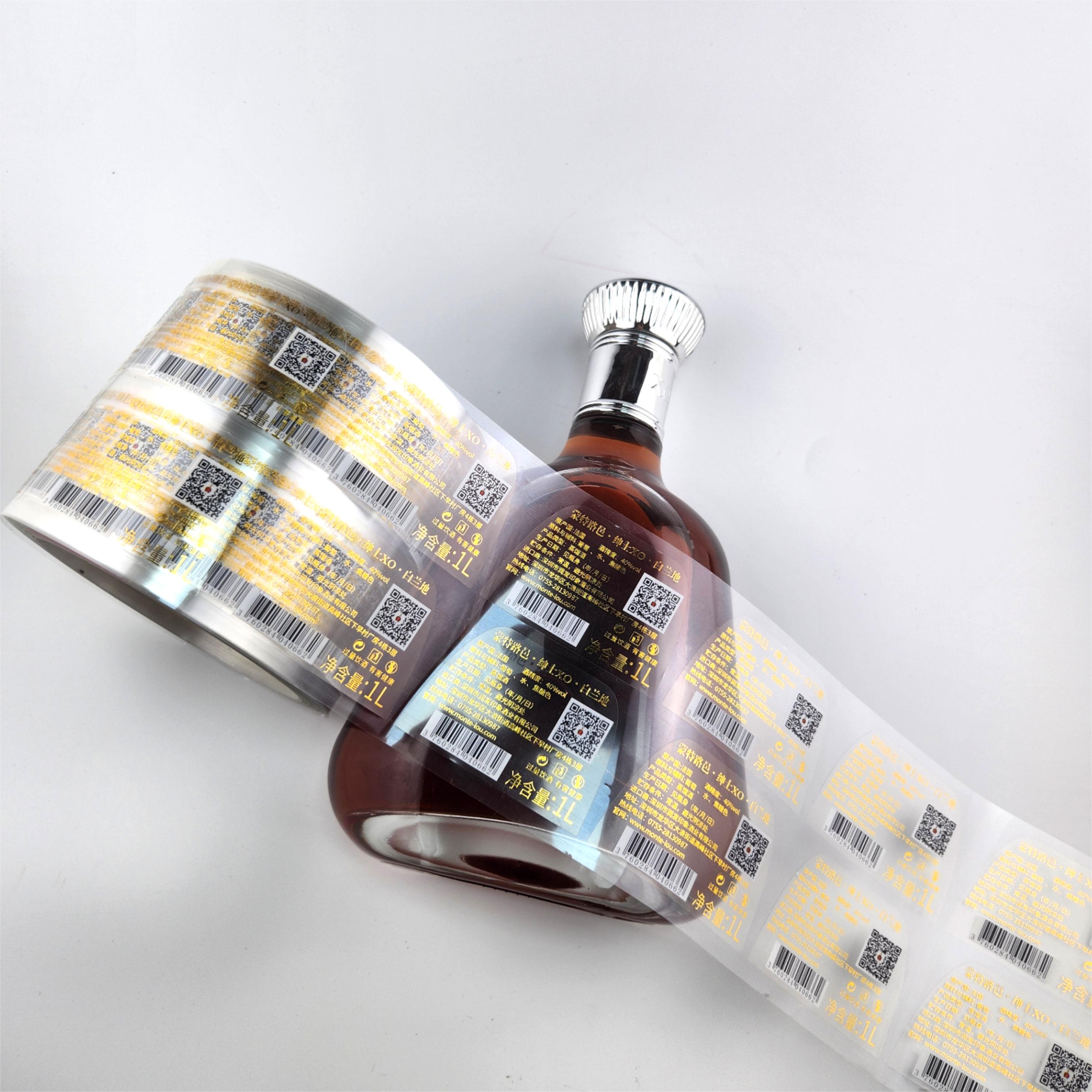 Self Adhesive Pantone Color Brandy Label Printing Cocktail Vodka Wine Bottle Stickers