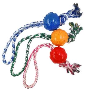 China Teeth Cleaning Pet Chew Toys War Tennis Ball Rope Dog Toy 54G factory