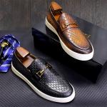 All Seasons Mens Slip On Sneakers Genuine Leather Flat Boat Shoes For Leisure