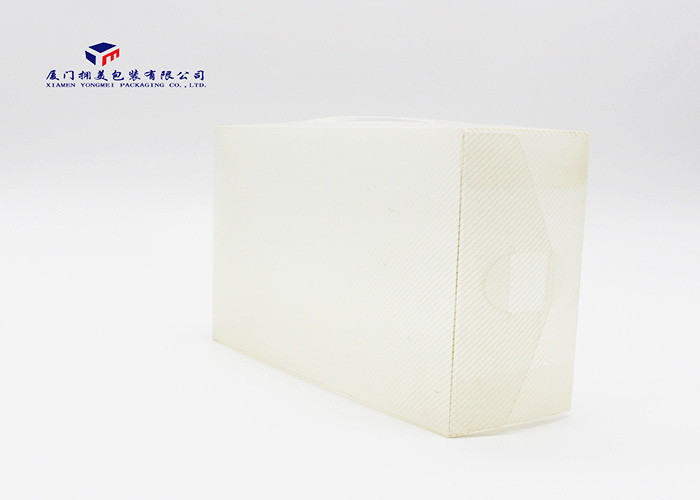 Twilled Stripe PP Packaging Box Milk White Color Handle On Box Top Two Ends Open