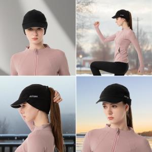 China Fleece Ponytail Hat for Women Reflective Winter Hat with Drop Down Ear Warmer factory