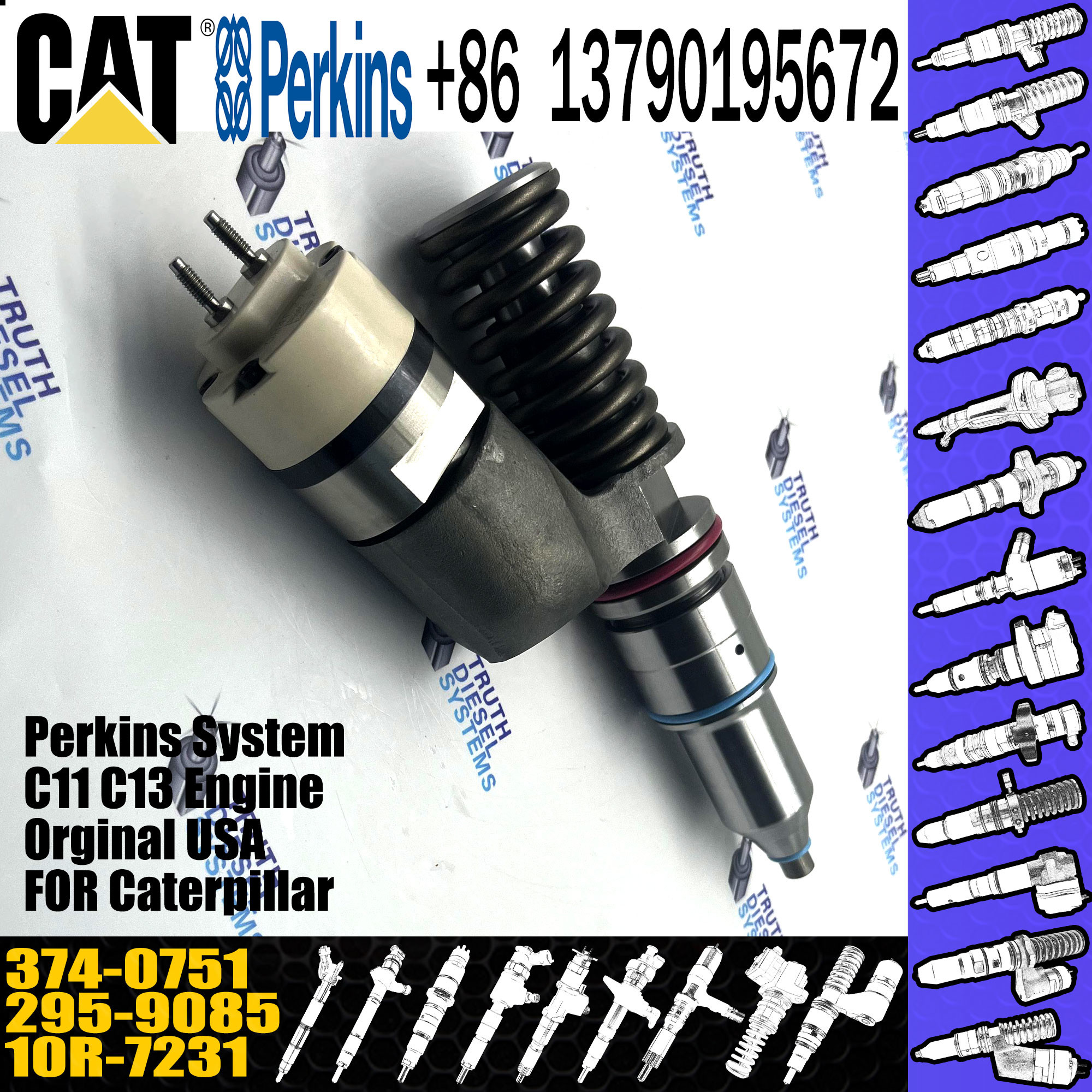 New Diesel Engine Parts fuel injector 374-0751 20R-2285 For Caterpillar Track-Type Tractor D10N D10R D10T D10T2