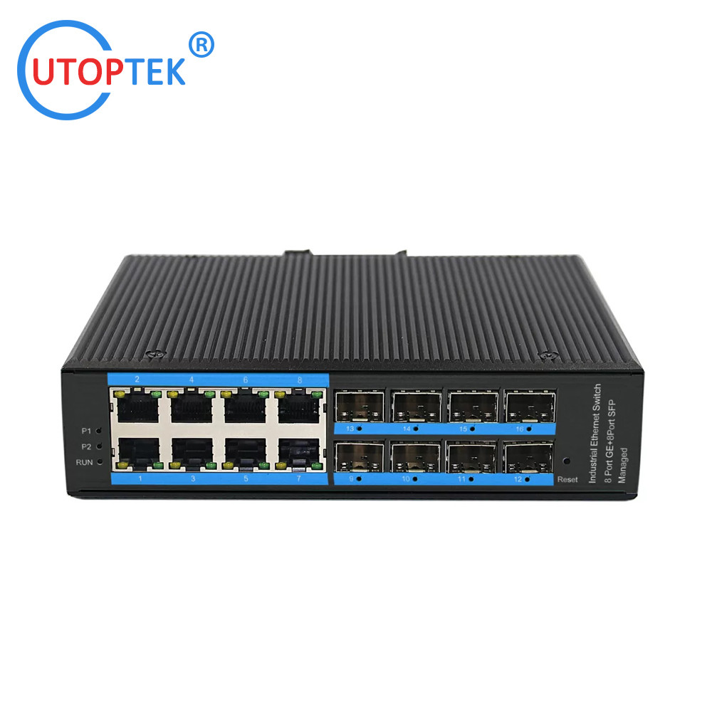 UT88GM-SFP L2 Managed Industrial 8x1000M SFP+8x10/100/1000M RJ45+1xConsole port, DIN Rail,-40 ~+85 ℃ Ethernet Switch
