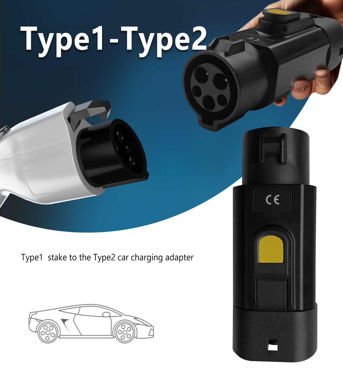 Type2 Cars 220V Car Adapter Charger Condition J1772 to Type2 Portable EV Charging Connector with 32A Output Current