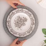 European Style Gray Dinnerware Sets With Luxury Porcelain And Scenic Pattern